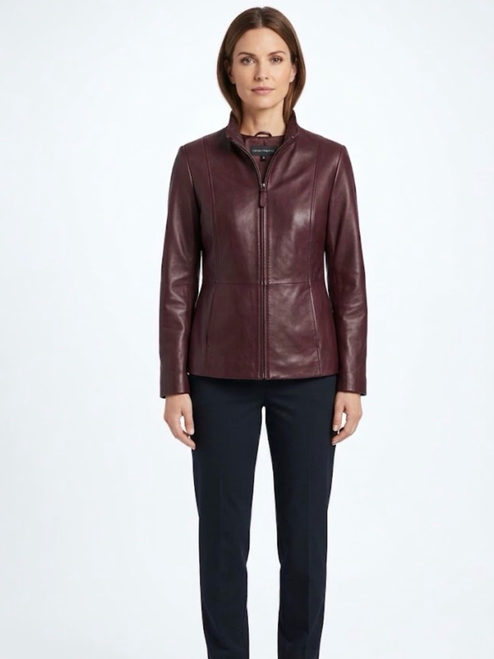 🪗Investments dark burgundy leather zip up jacket with standard collar paneled XL